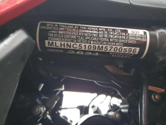 2021 HONDA CBR300 R MLHNC5109M5700596