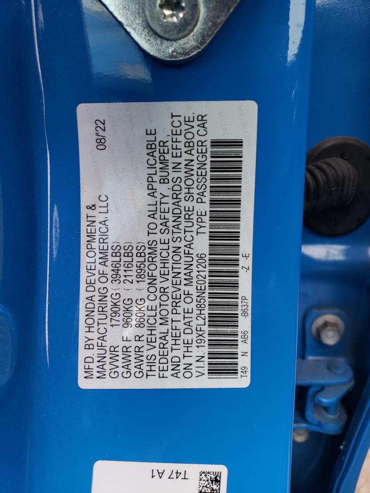 19XFL2H85NE021206 HONDA CIVIC 2022