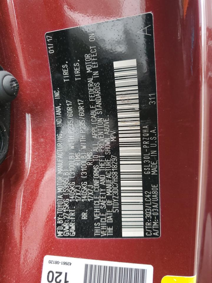 5TDYZ3DC7HS818297 TOYOTA All Models 2017
