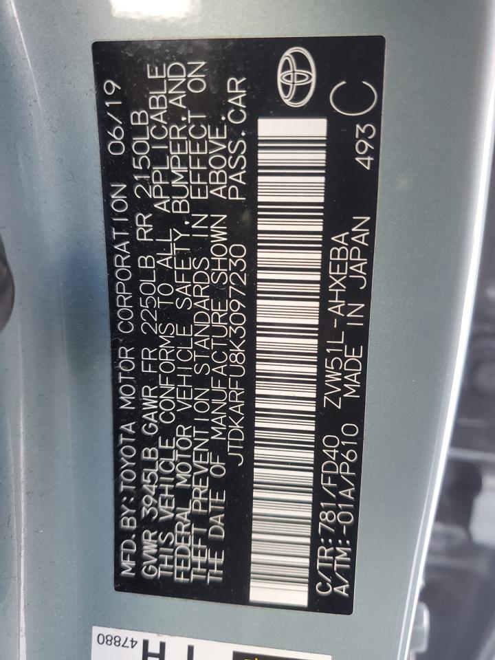 JTDKARFU8K3097230 TOYOTA PRIUS 2019