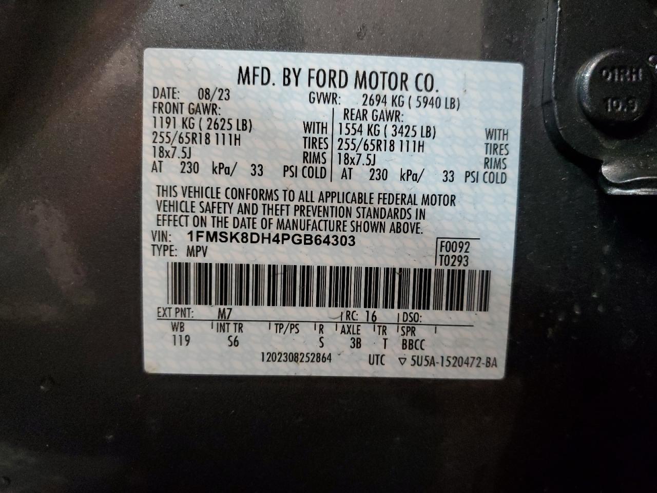 1FMSK8DH4PGB64303 FORD EXPLORER 2023
