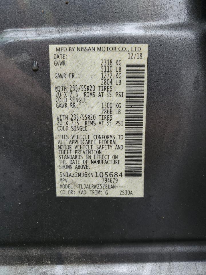 5N1AZ2MJ6KN105684 NISSAN MURANO 2019
