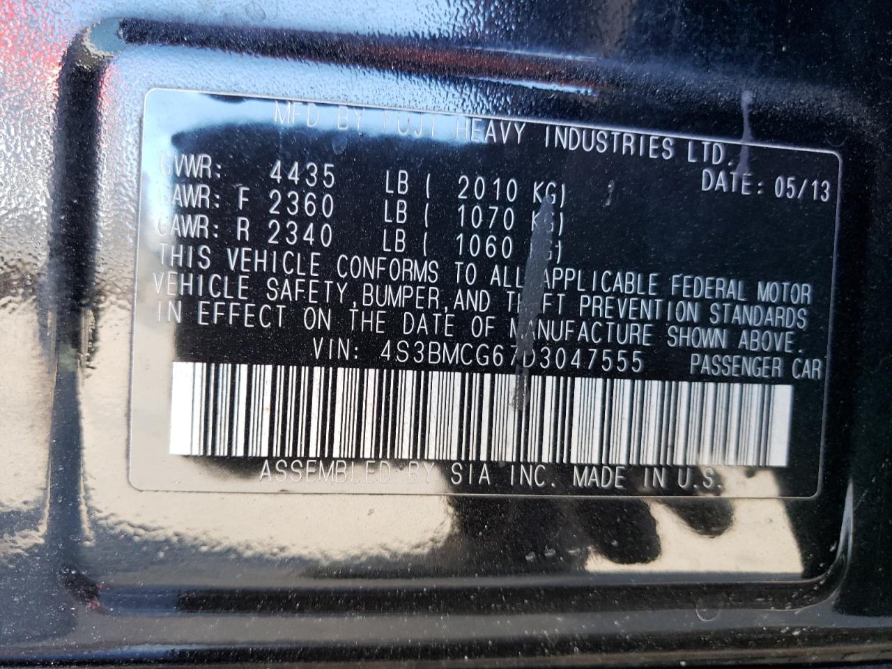 4S3BMCG67D3047555 2013 Subaru Legacy 2.5I Premium