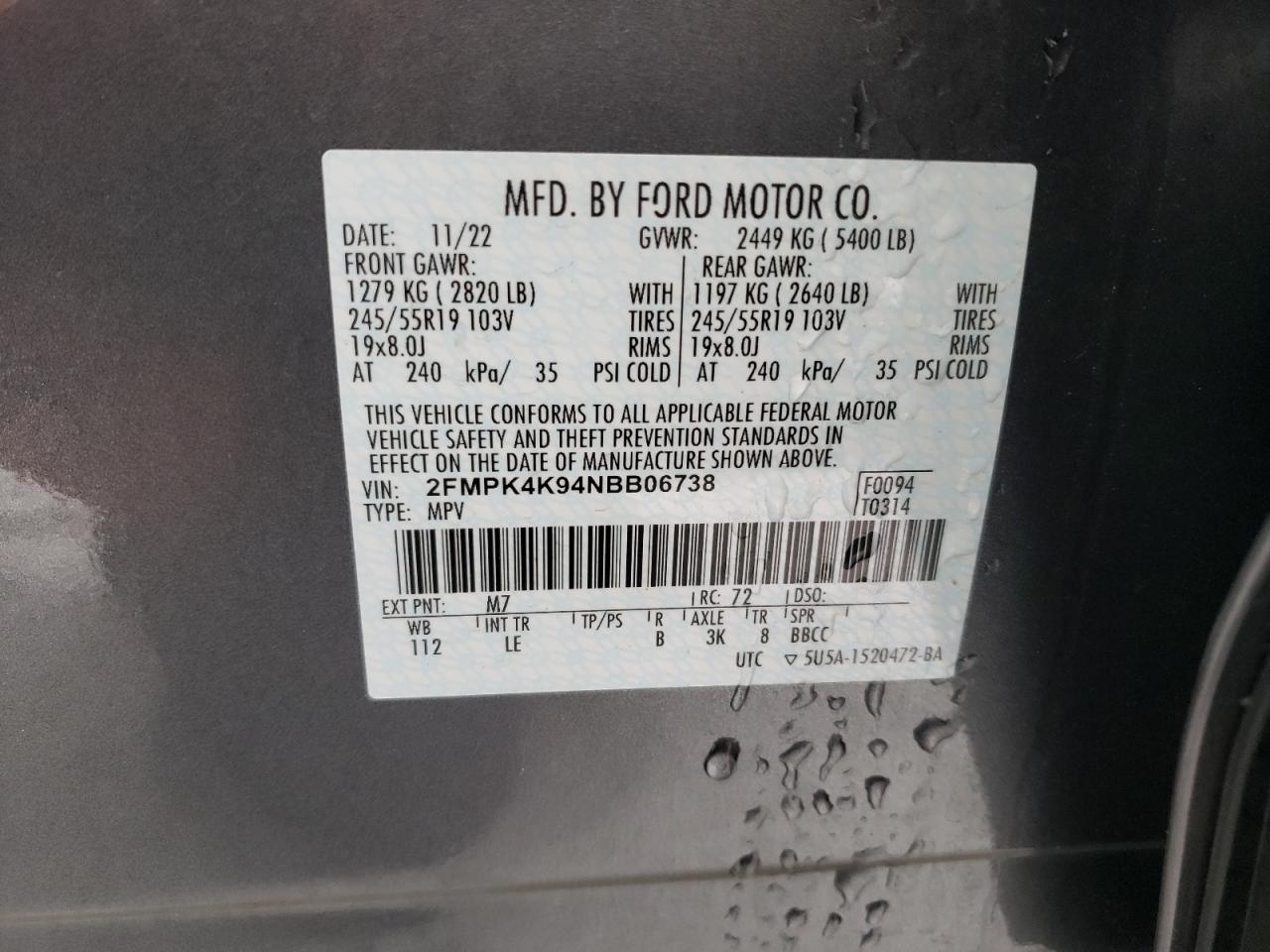 2FMPK4K94NBB06738 FORD EDGE 2022
