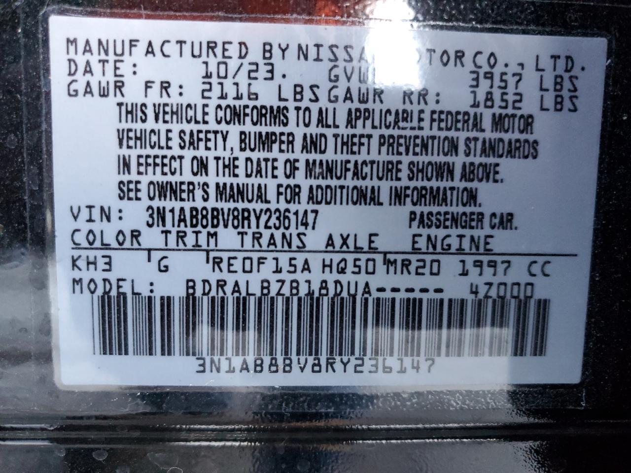 2024 Nissan Sentra S vin: 3N1AB8BV8RY236147