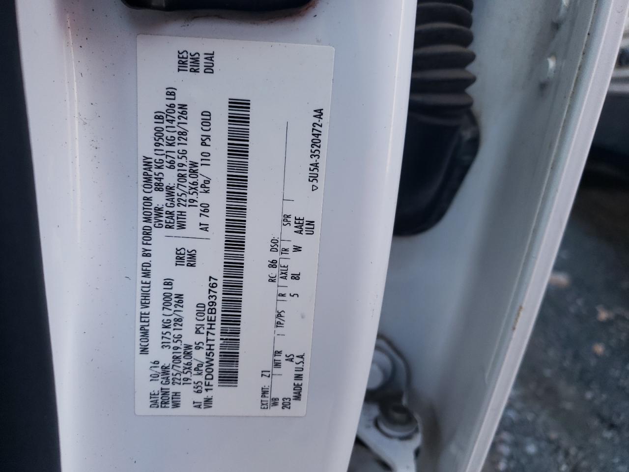 1FD0W5HT7HEB93767 FORD F550 2017