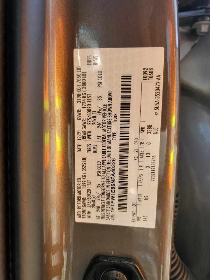 1FTFW1E86NFA40326 FORD F-150 2022