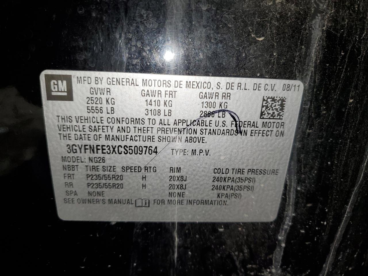 3gyfnfe3xcs509764 3GYFNFE3XCS509764 2012 Cadillac Srx Premium Collection