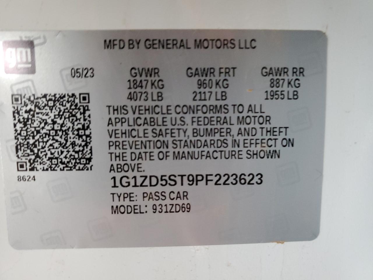 1G1ZD5ST9PF223623 CHEVROLET MALIBU 2023
