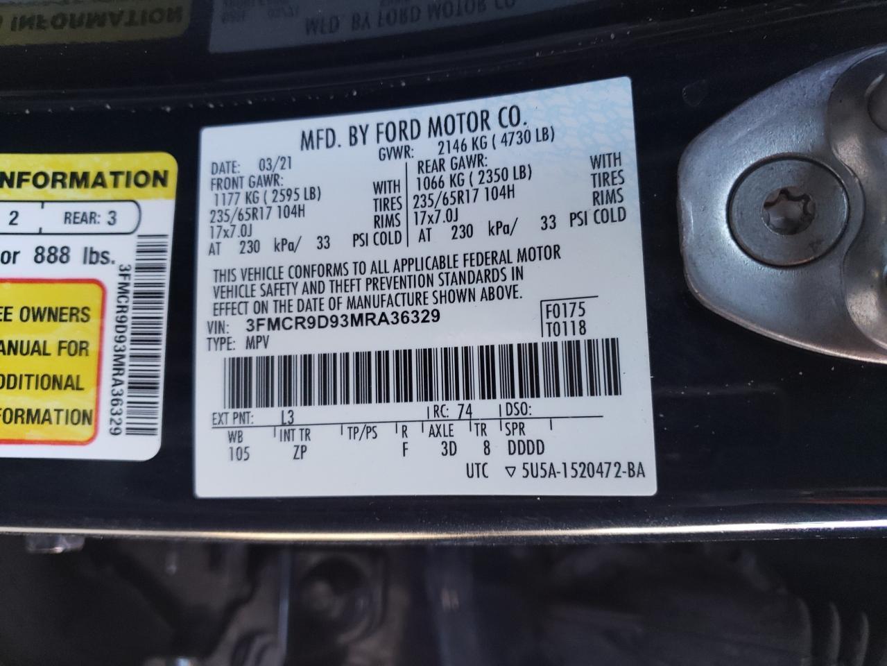 3FMCR9D93MRA36329 FORD BRONCO 2021