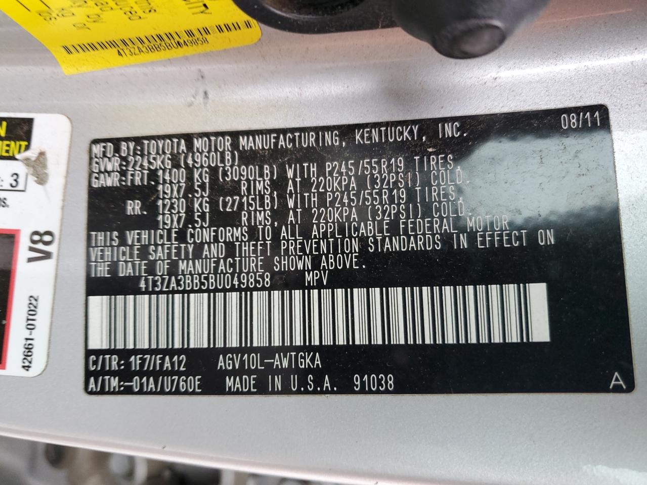 4t3za3bb5bu049858 4T3ZA3BB5BU049858 2011 Toyota Venza
