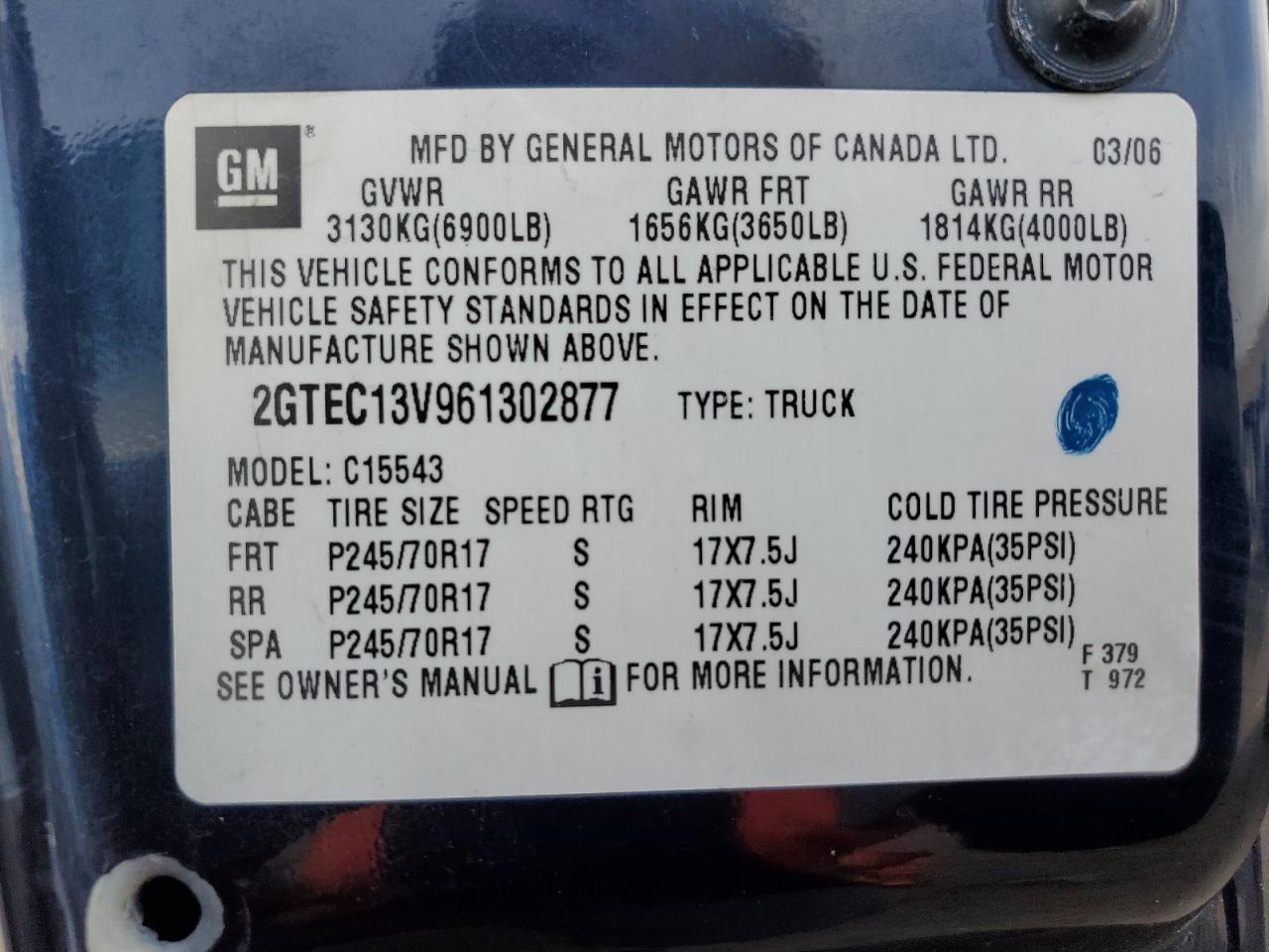 2GTEC13V961302877 2006 GMC New Sierra C1500