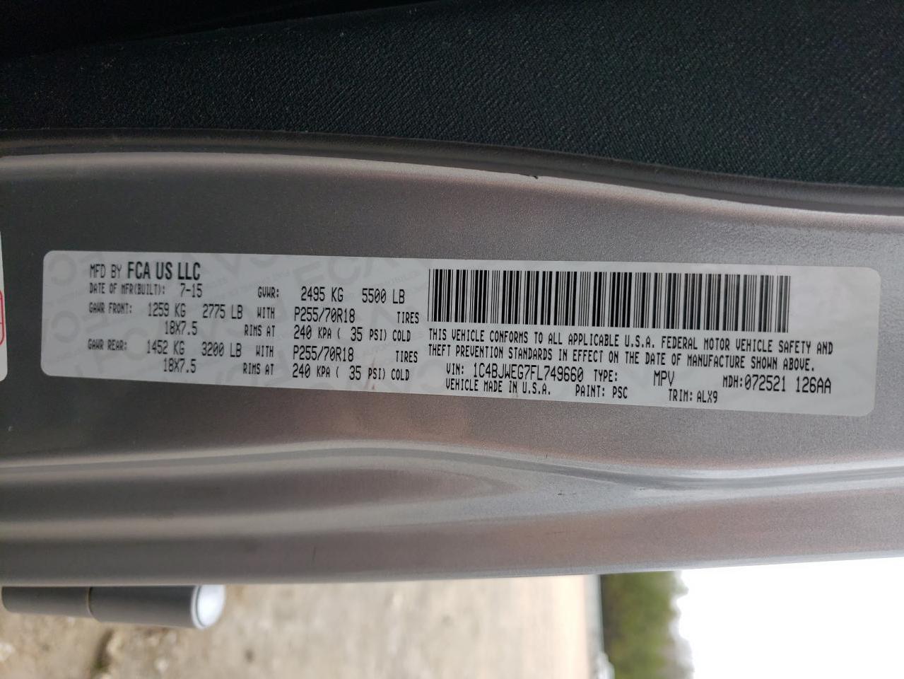 1C4BJWEG7FL749660 2015 Jeep Wrangler Unlimited Sahara