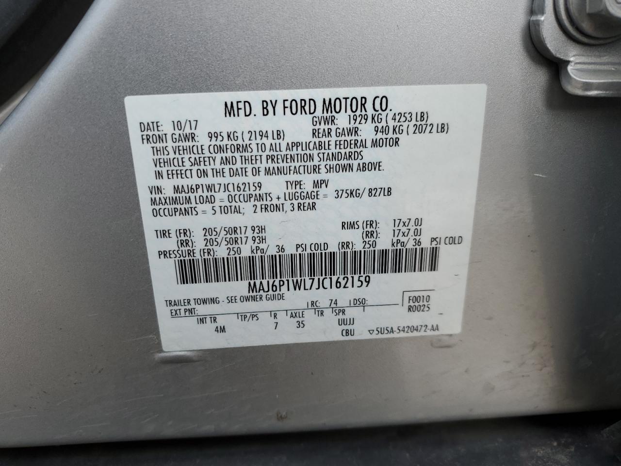 MAJ6P1WL7JC162159 FORD ECOSPORT 2018