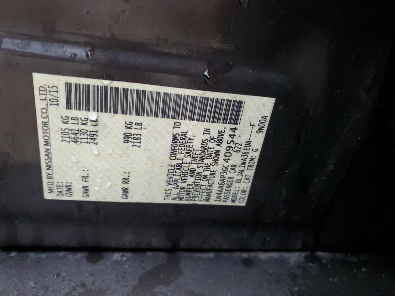 1N4AA6AP3GC409544 NISSAN MAXIMA 2016