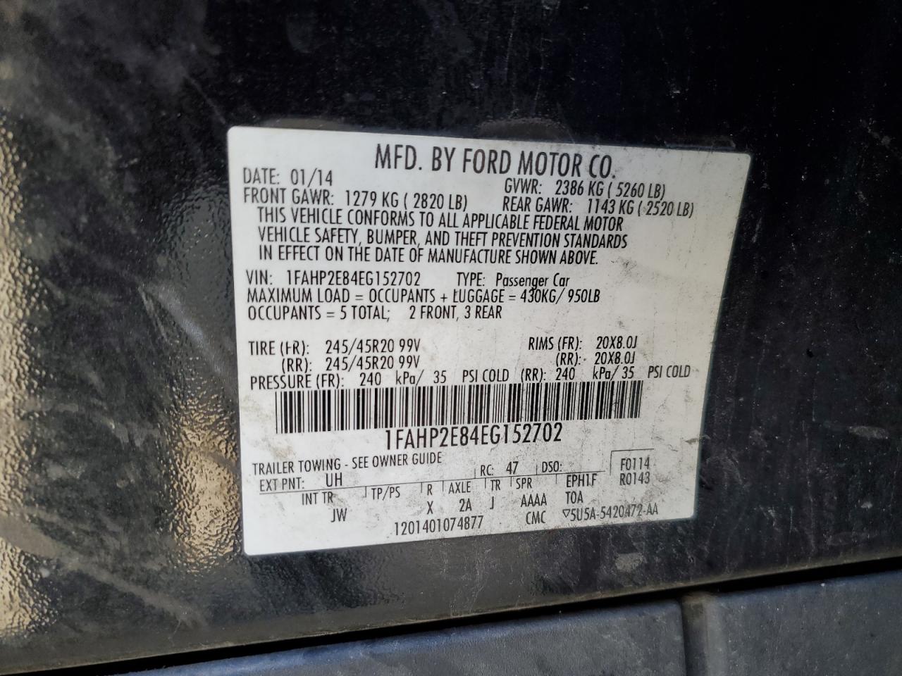 1FAHP2E84EG152702 2014 Ford Taurus Sel