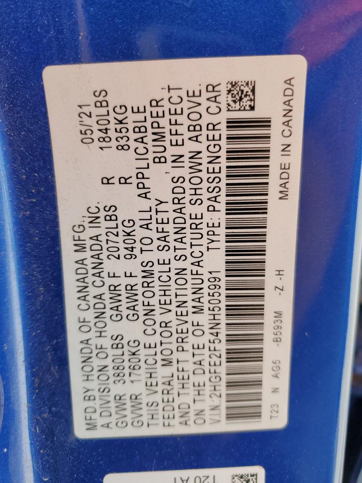 2HGFE2F54NH505991 HONDA CIVIC 2022