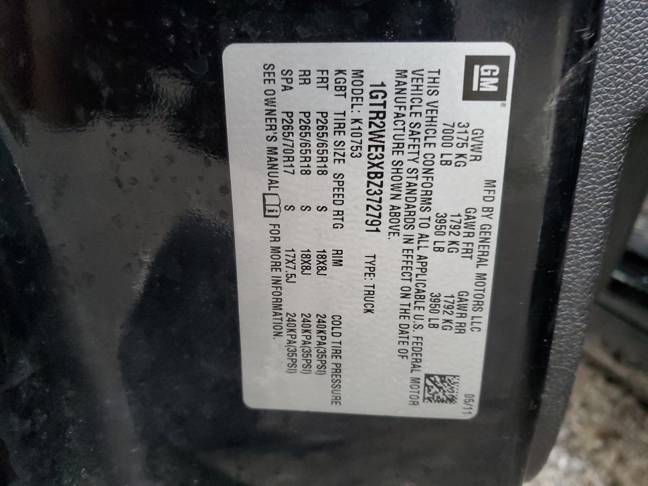 1GTR2WE3XBZ372791 2011 GMC Sierra K1500 Slt