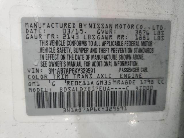 3N1AB7AP6KY329591 | 2019 NISSAN SENTRA S