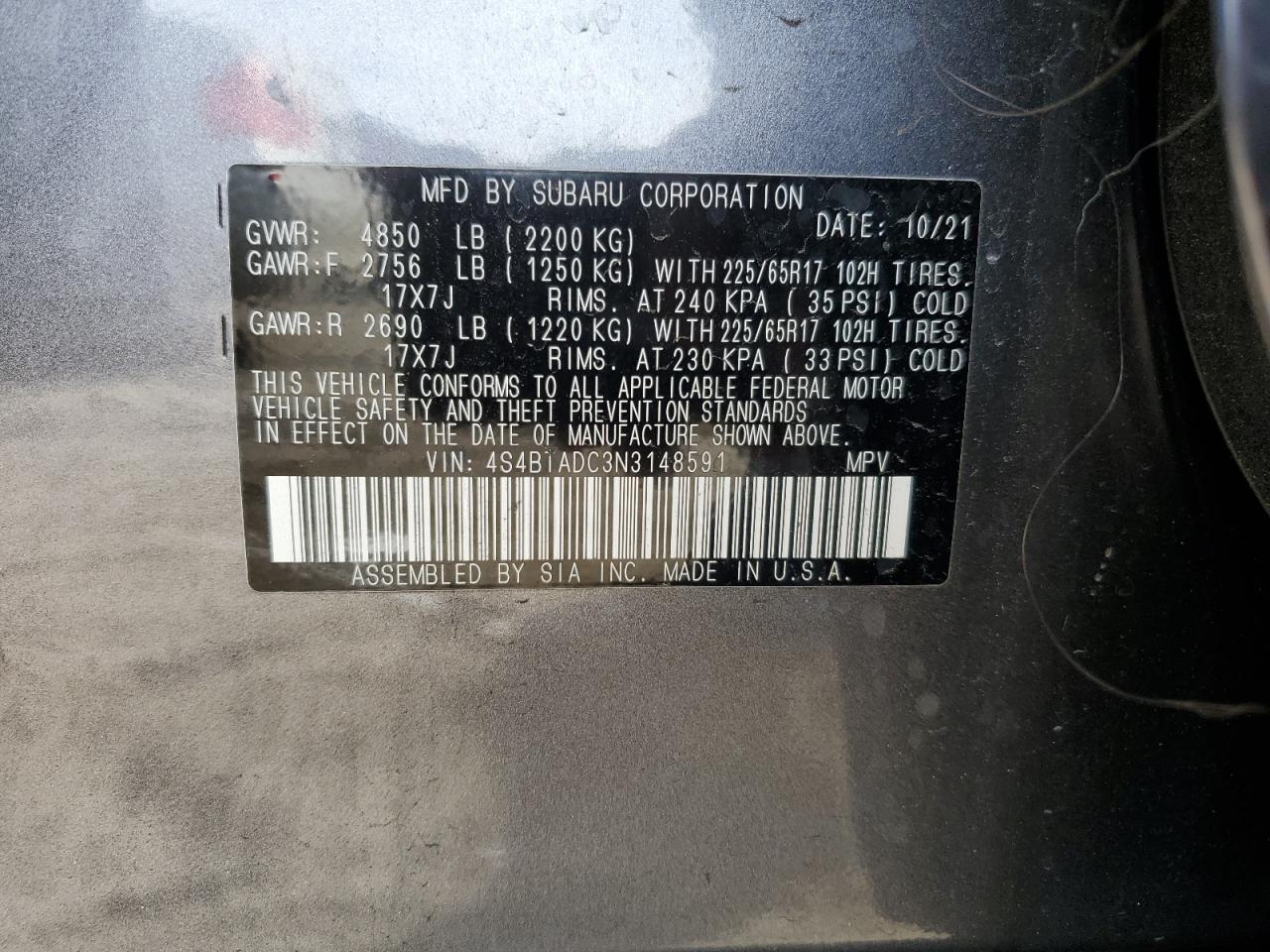 4S4BTADC3N3148591 SUBARU OUTBACK 2022