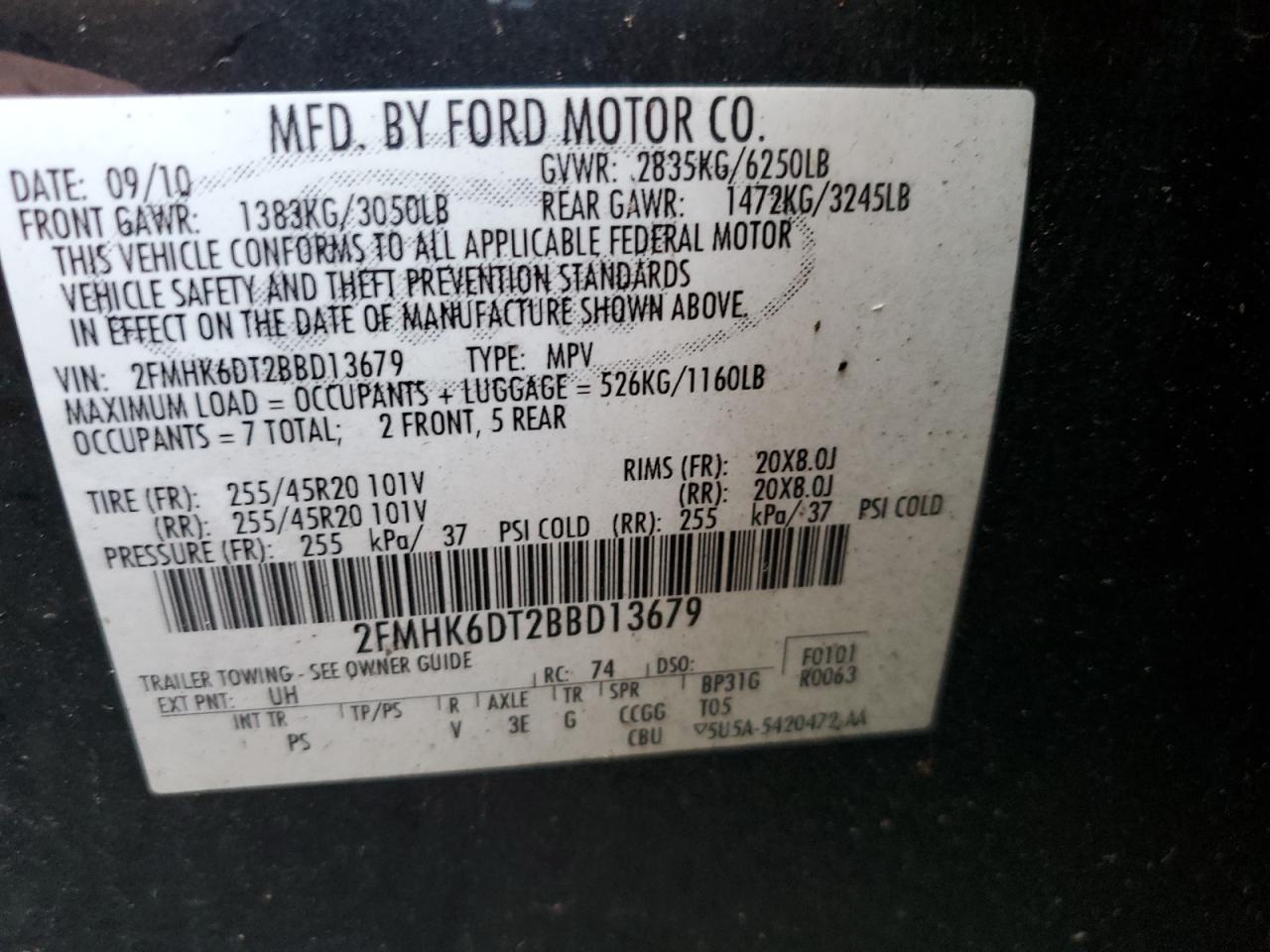 2FMHK6DT2BBD13679 2011 Ford Flex Limited