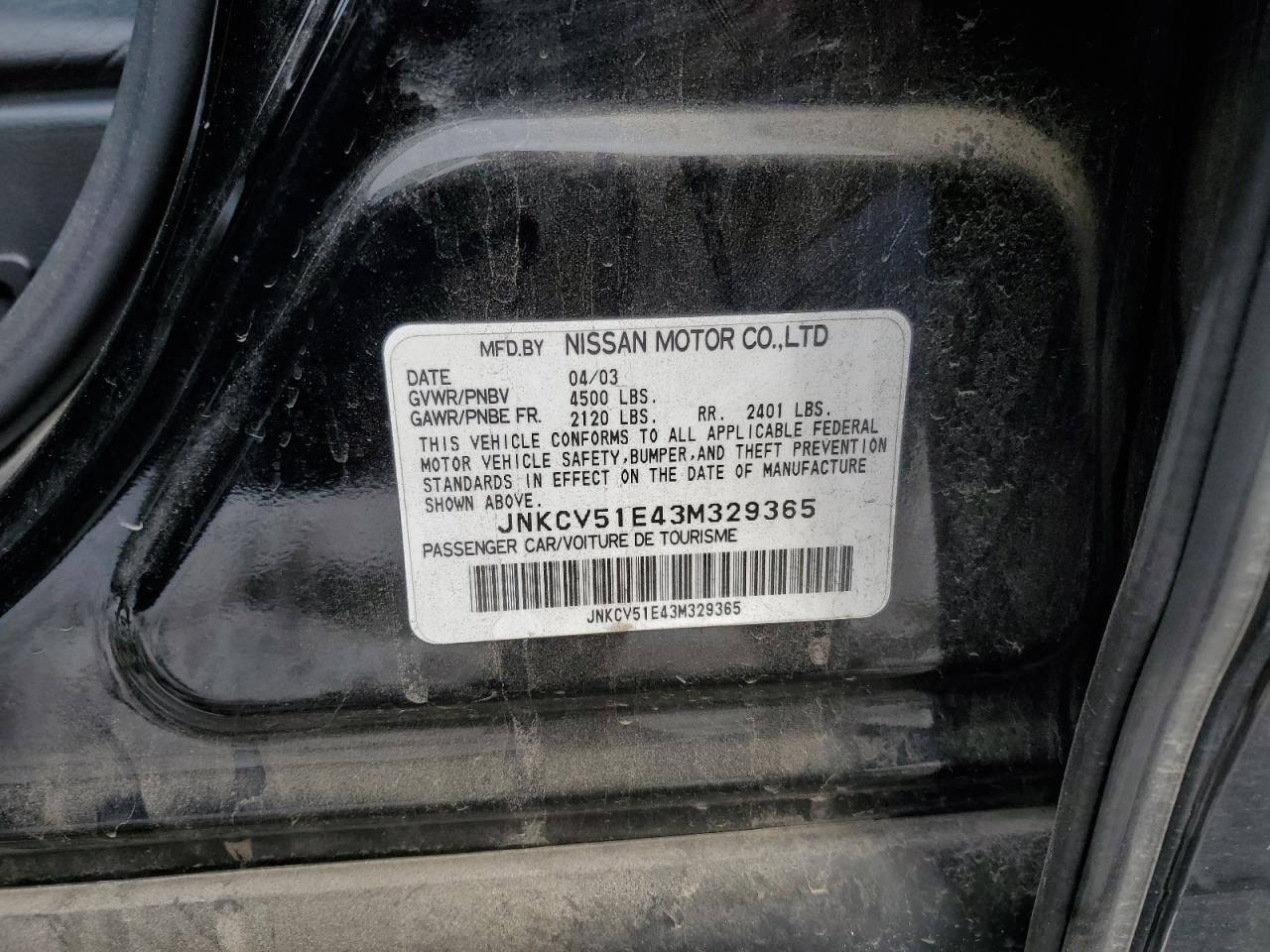 jnkcv51e43m329365 JNKCV51E43M329365 2003 Infiniti G35