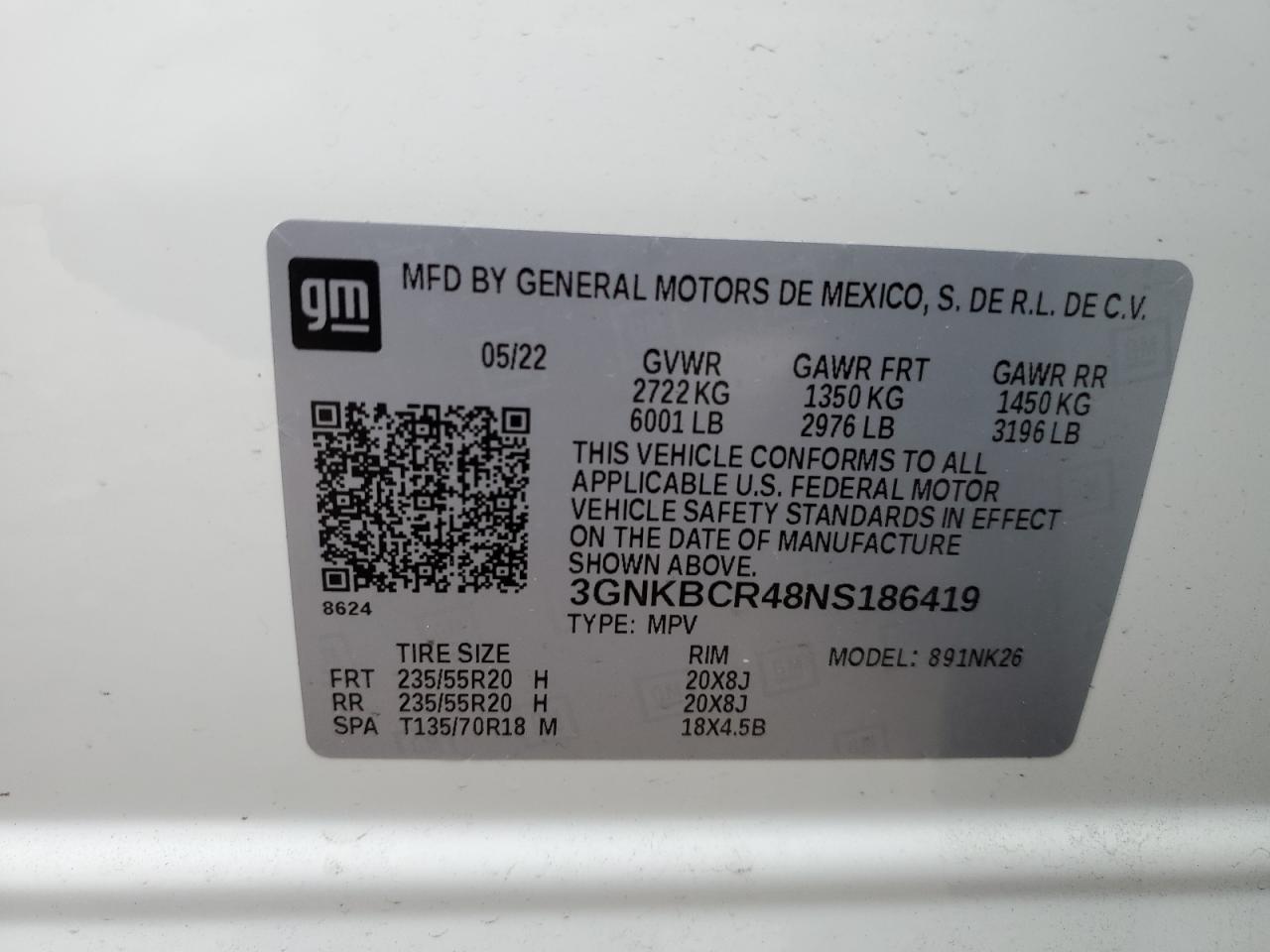 3GNKBCR48NS186419 CHEVROLET BLAZER 2022