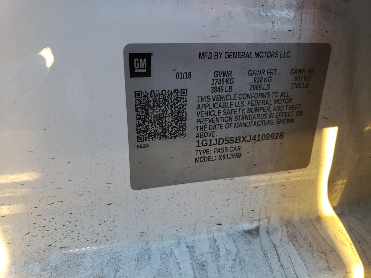 1G1JD5SBXJ4109928 CHEVROLET SONIC 2018