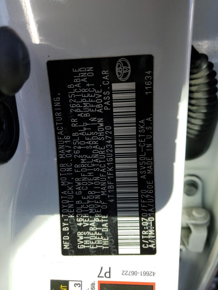 4T1BF1FK1GU234720 TOYOTA CAMRY 2016