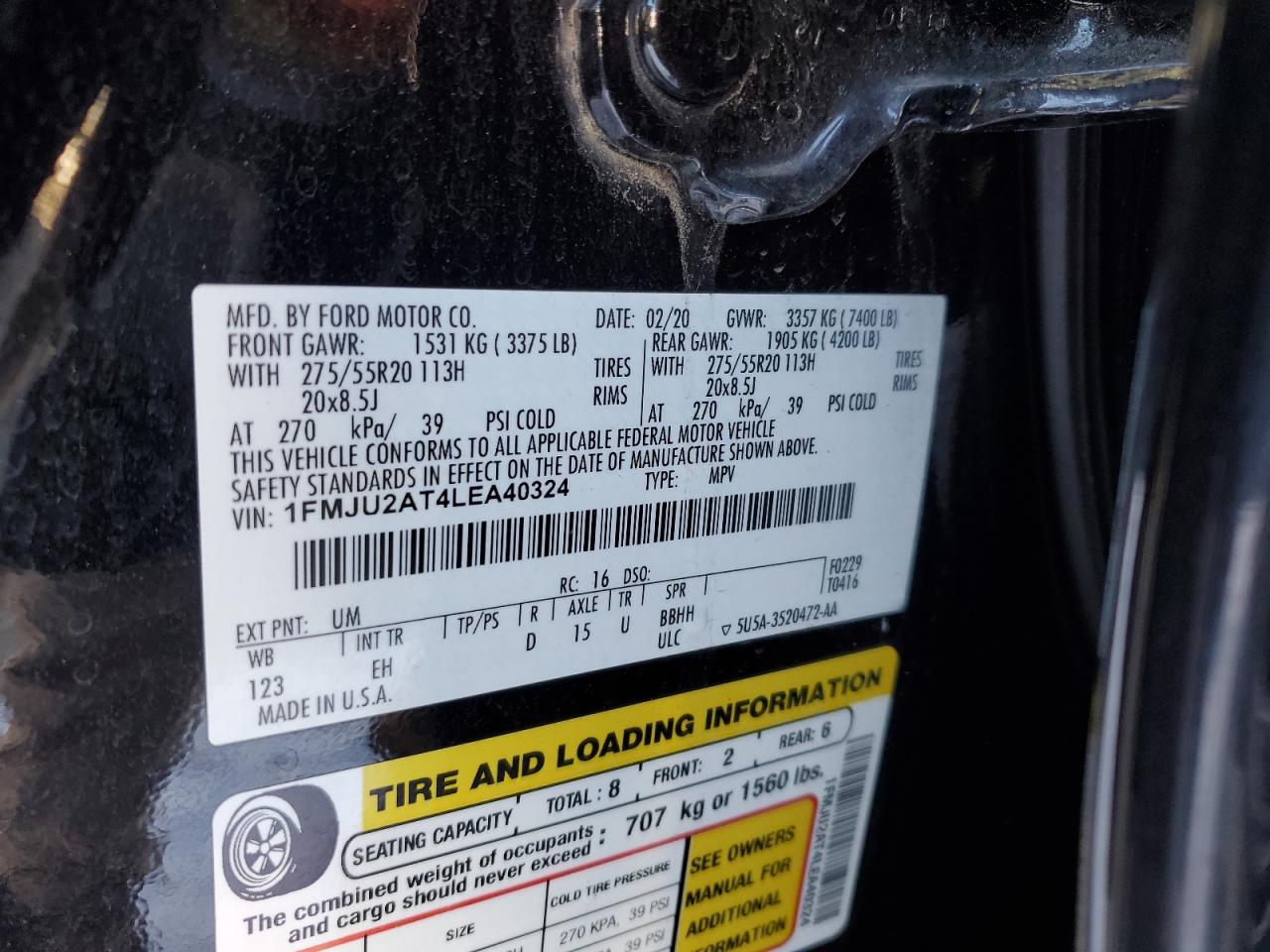 1FMJU2AT4LEA40324 FORD EXPEDITION 2020