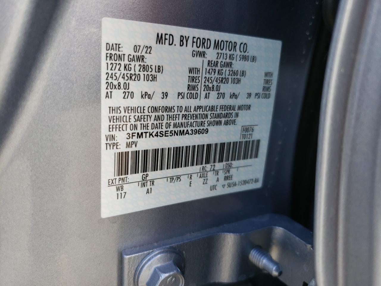 3FMTK4SE5NMA39609 FORD MUSTANG 2022