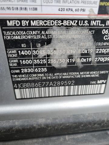 2007 Mercedes-Benz Ml 350 VIN: 4JGBB86E77A289592 Lot: 38788164