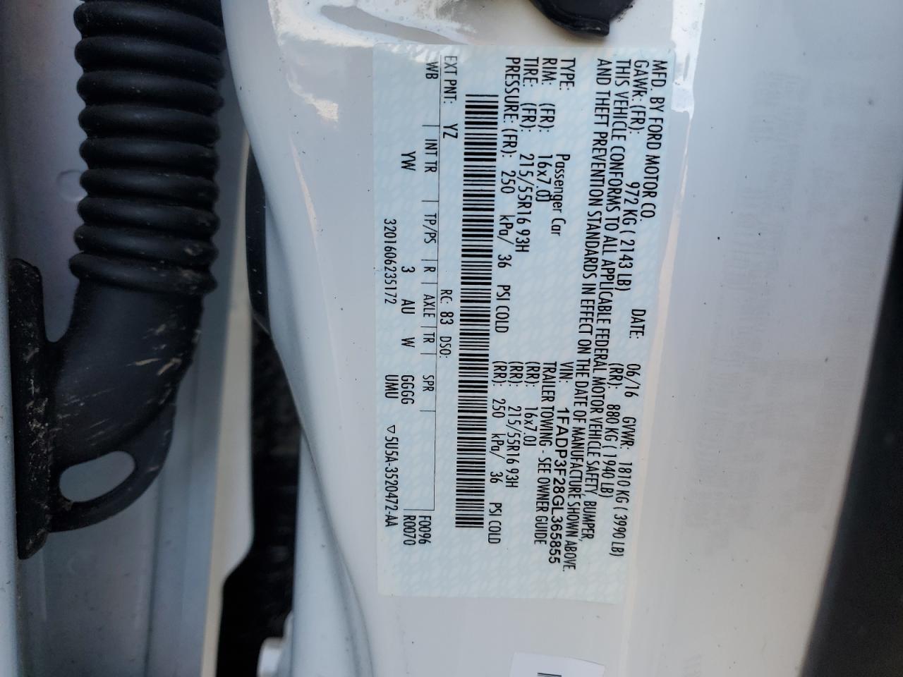 1FADP3F28GL365855 FORD FOCUS 2016