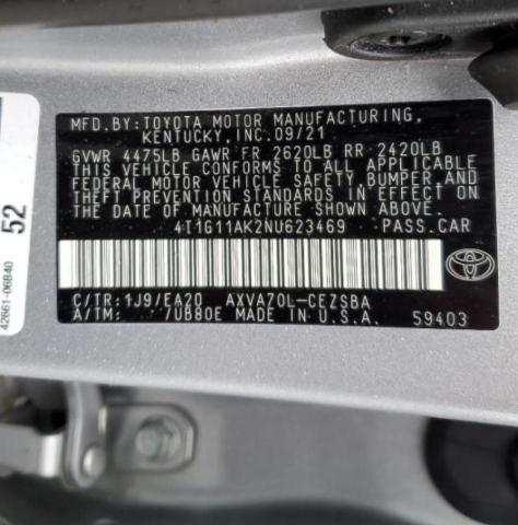 4T1G11AK2NU623469 | 2022 TOYOTA CAMRY SE