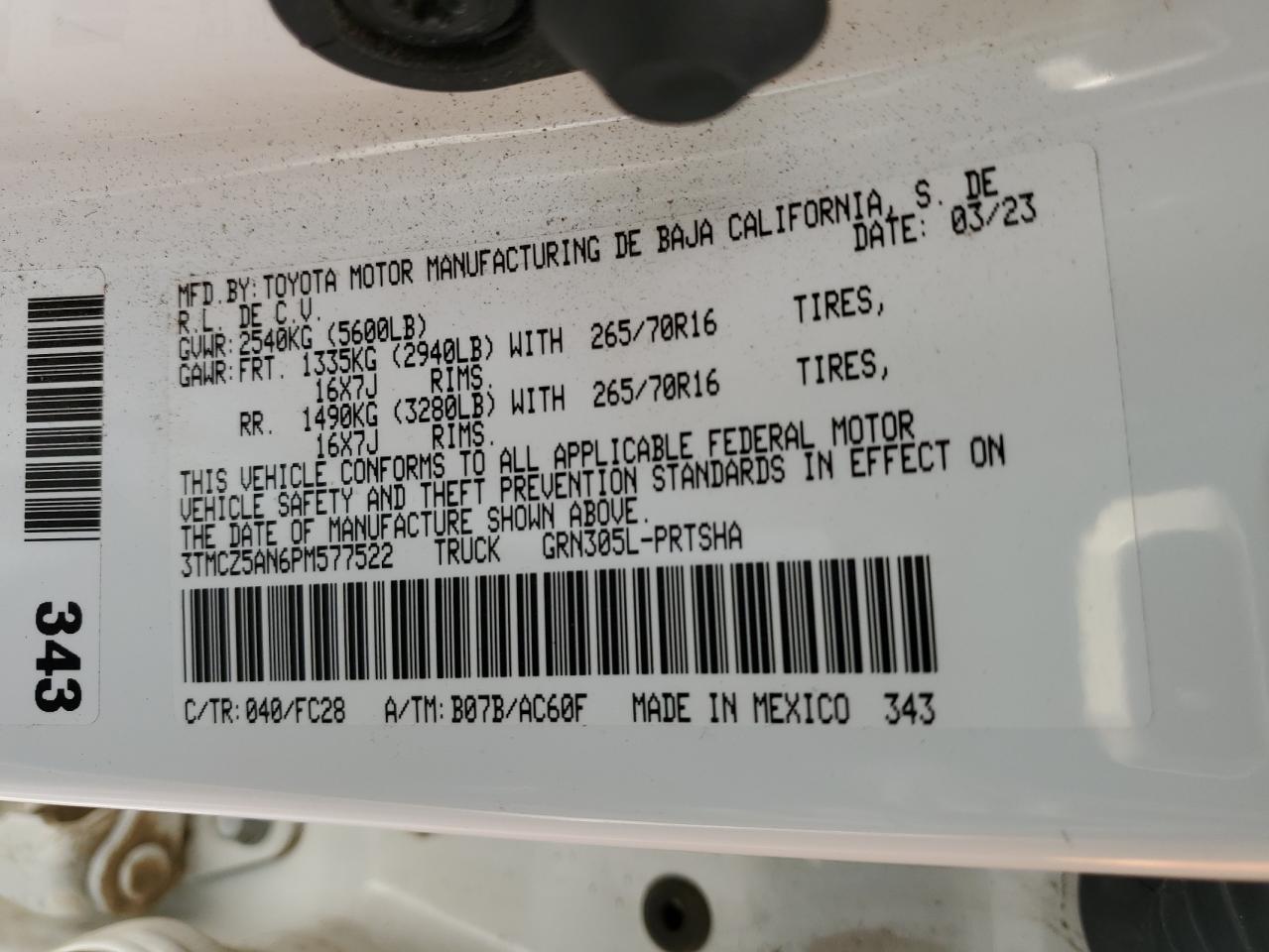3TMCZ5AN6PM577522 TOYOTA TACOMA 2023