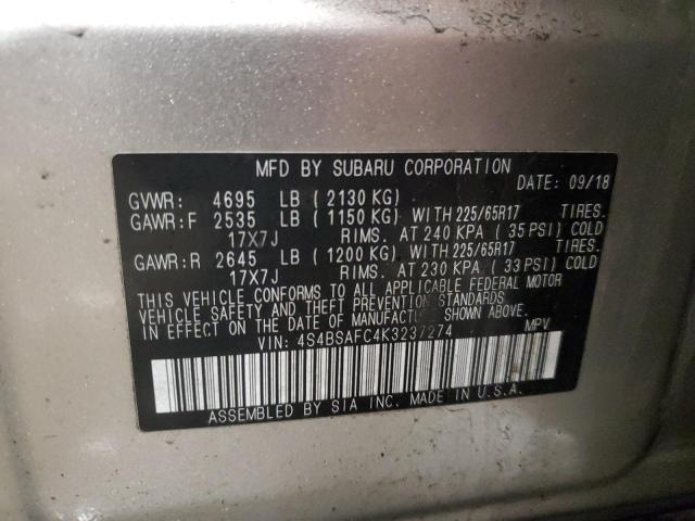 2019 SUBARU OUTBACK 2. - 4S4BSAFC4K3237274