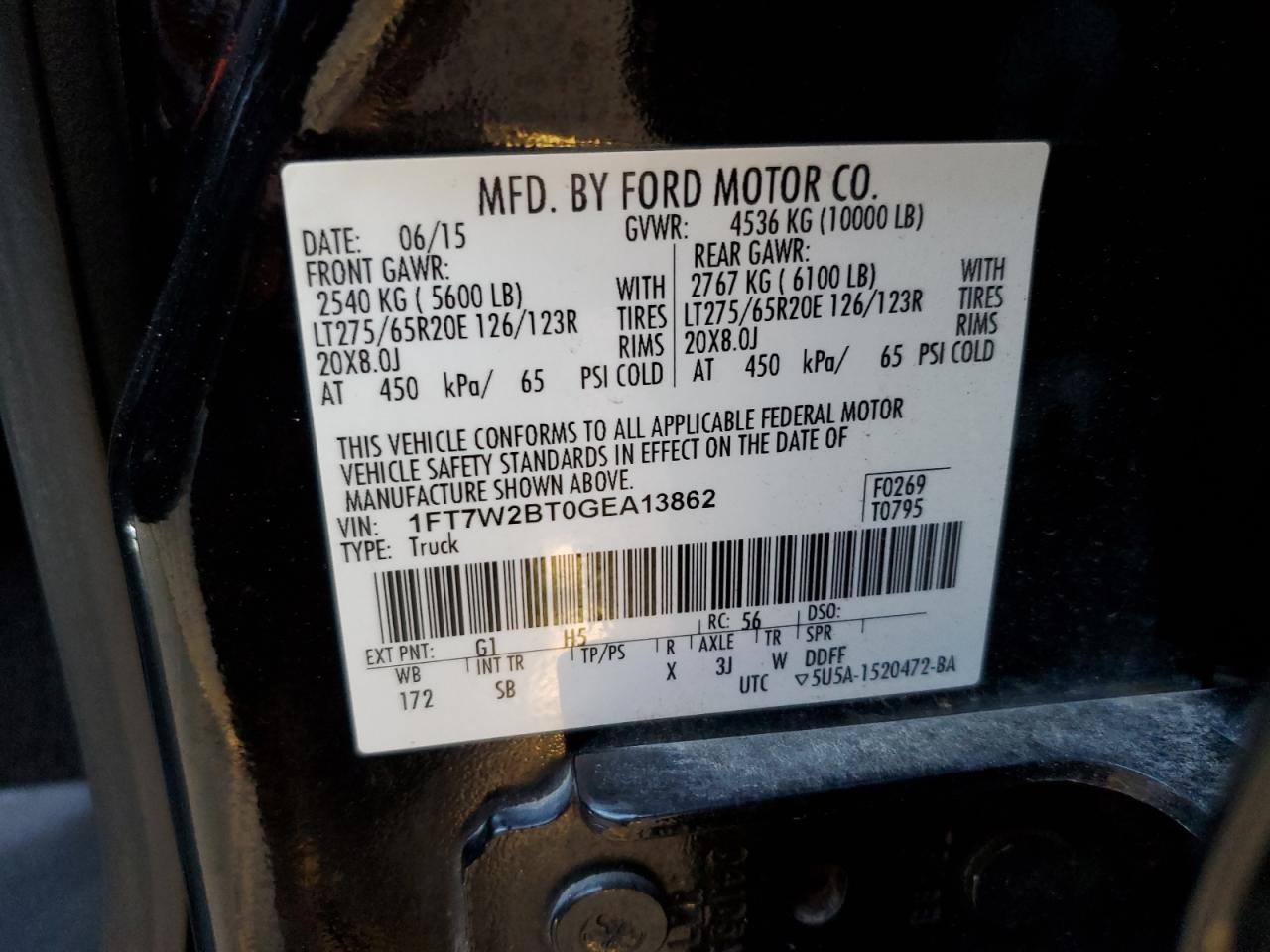 1FT7W2BT0GEA13862 FORD F250 2016
