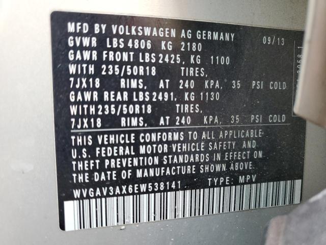 WVGAV3AX6EW538141 | 2014 VOLKSWAGEN TIGUAN S