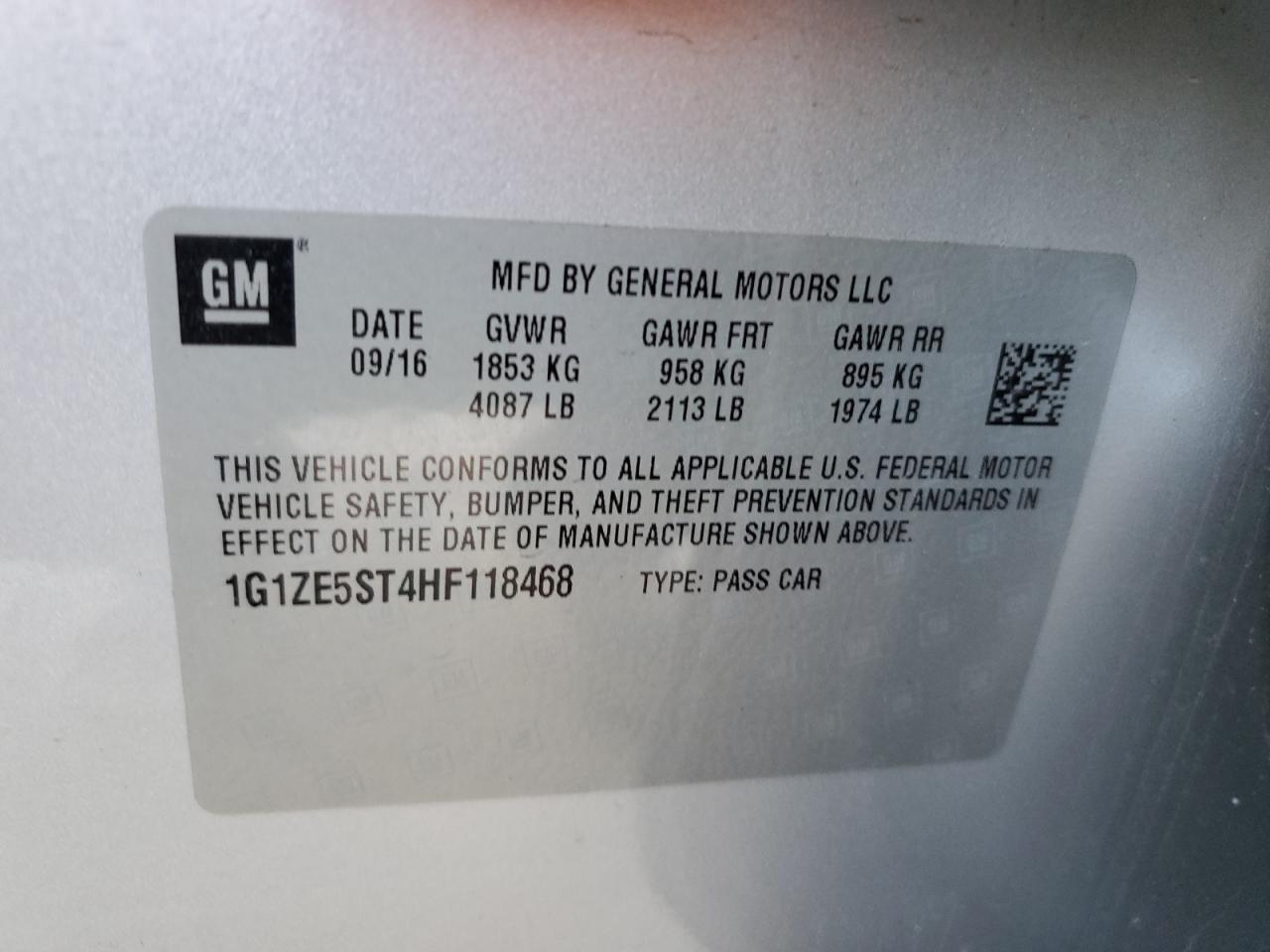 1G1ZE5ST4HF118468 CHEVROLET MALIBU 2017