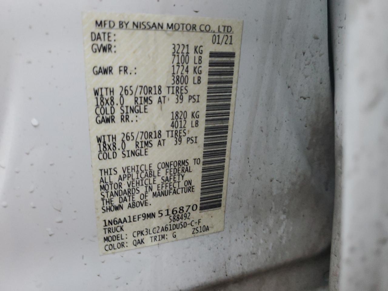 1N6AA1EF9MN516870 NISSAN TITAN 2021