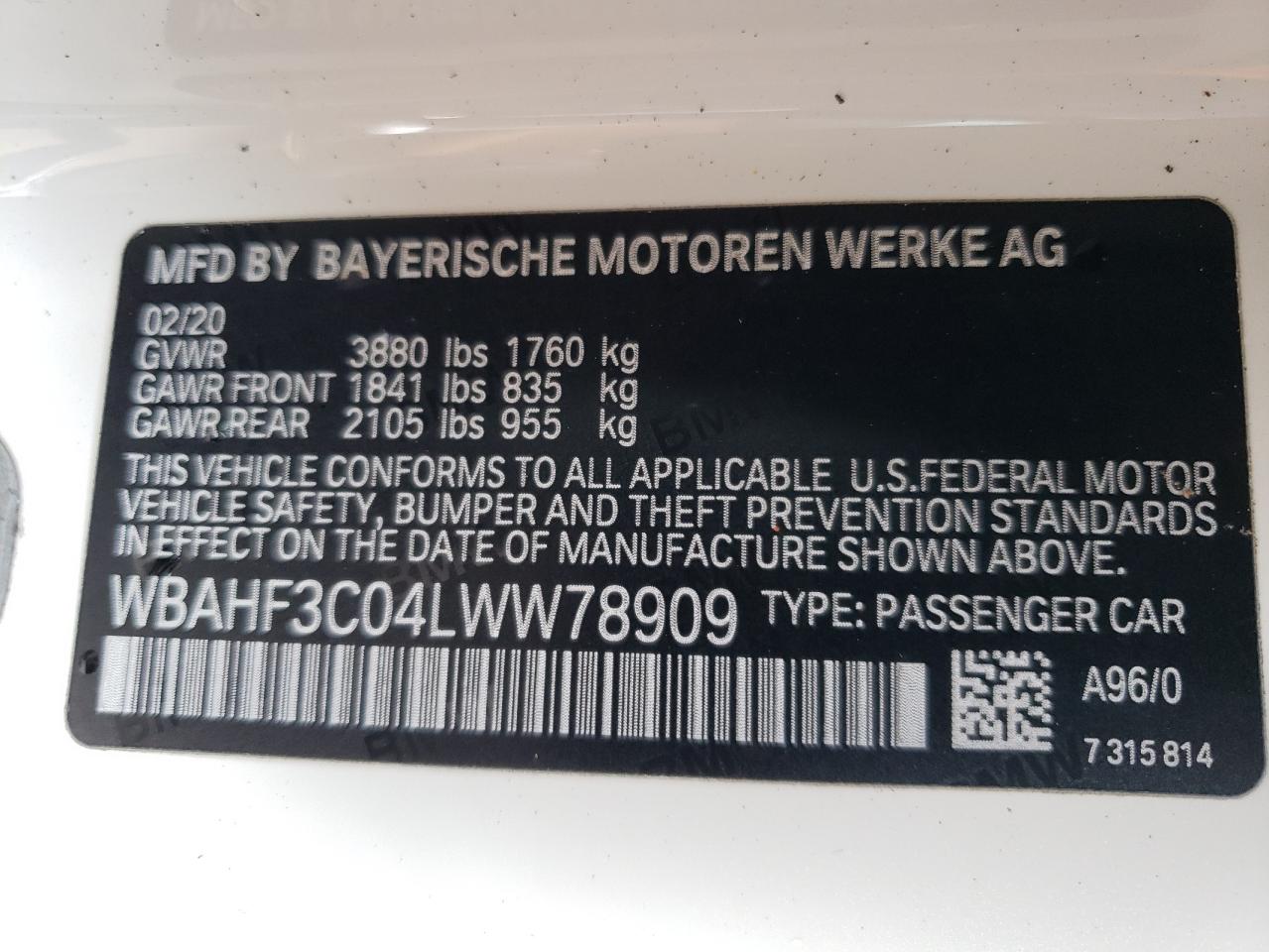 2020 BMW Z4 Sdrive30I vin: WBAHF3C04LWW78909