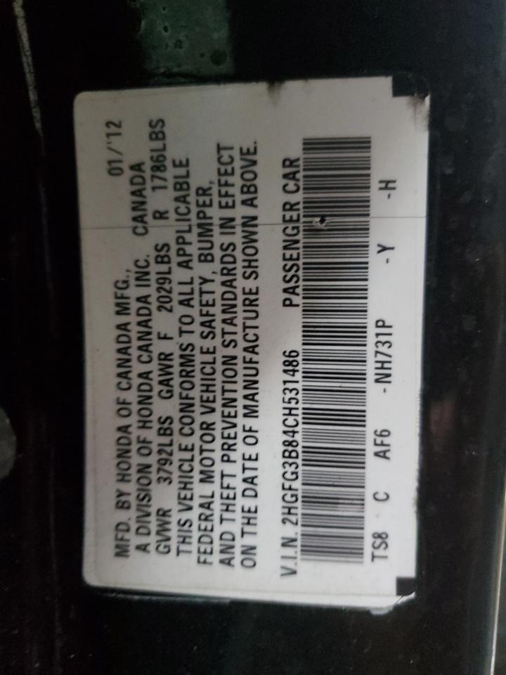 2HGFG3B84CH531486 2012 Honda Civic Ex