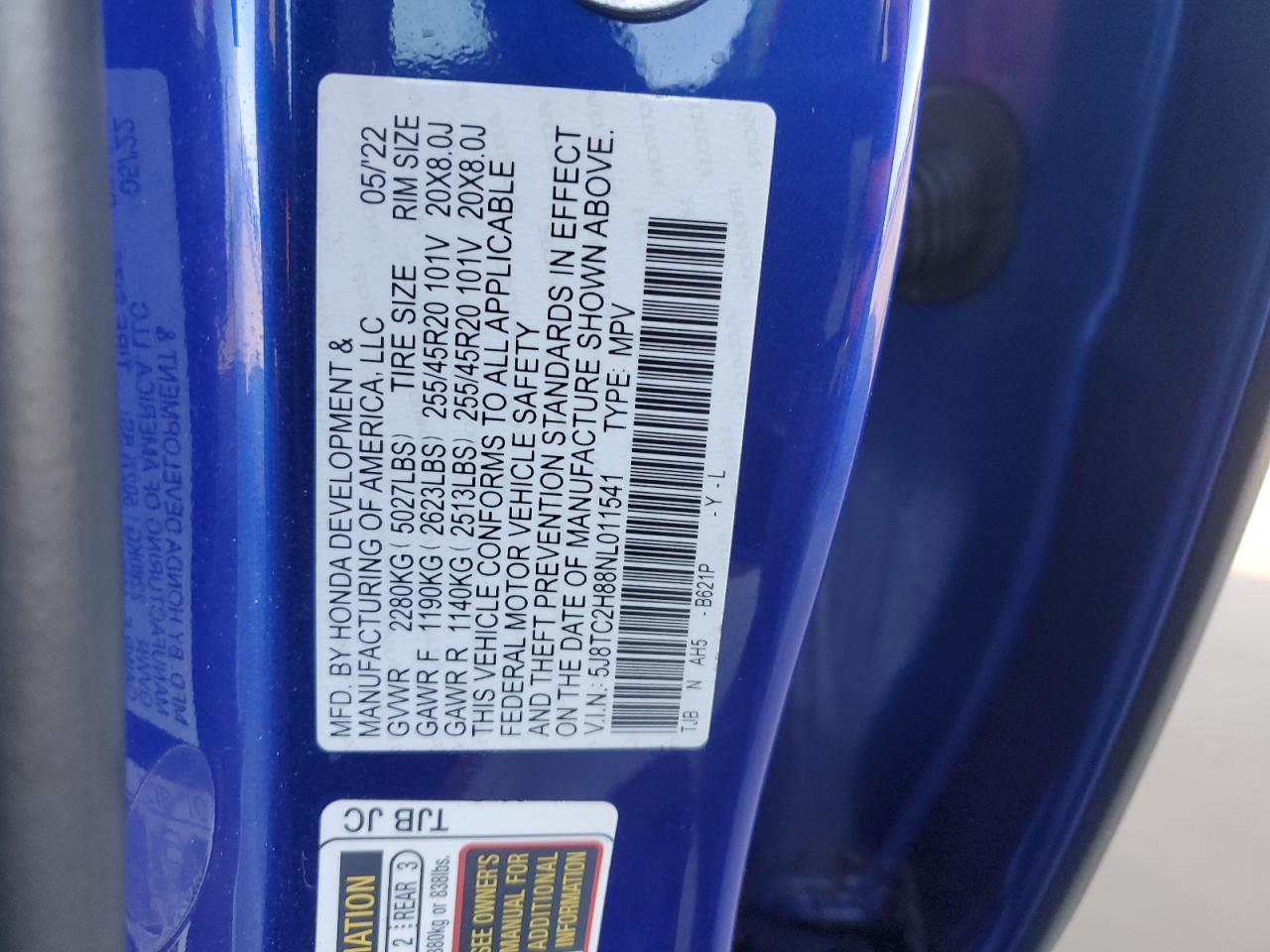 5j8tc2h88nl011541 5J8TC2H88NL011541 2022 Acura Rdx A-Spec Advance