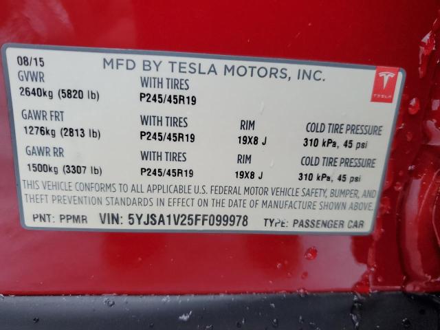 5YJSA1V25FF099978 | 2015 TESLA MODEL S 90