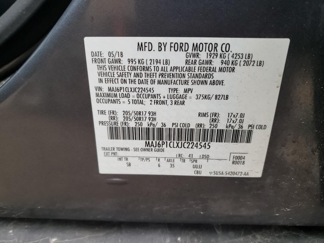 MAJ6P1CLXJC224545 FORD ECOSPORT 2018