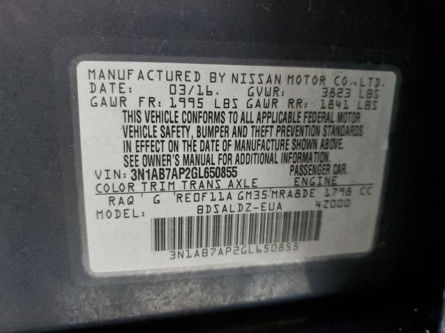 3N1AB7AP2GL650855 | 2016 NISSAN SENTRA S