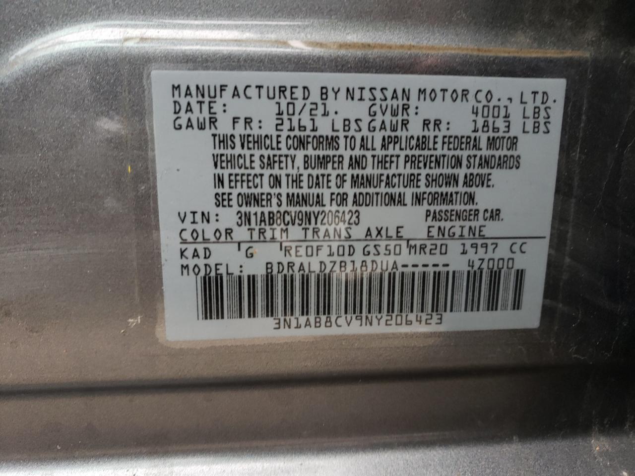 3N1AB8CV9NY206423 NISSAN SENTRA 2022