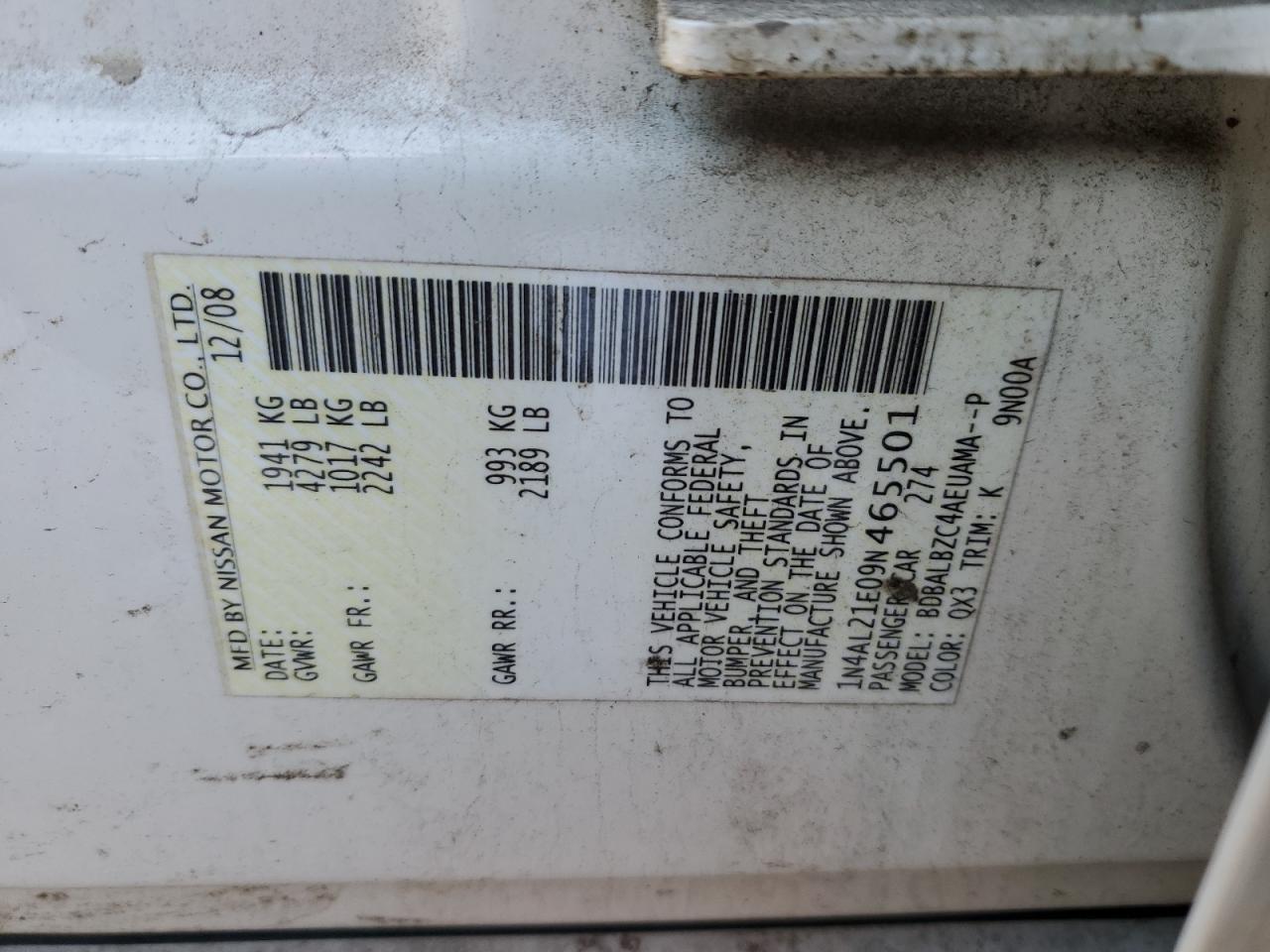 1N4AL21E09N465501 2009 Nissan Altima 2.5
