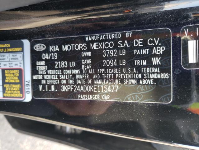 3KPF24AD0KE115477 | 2019 KIA FORTE FE