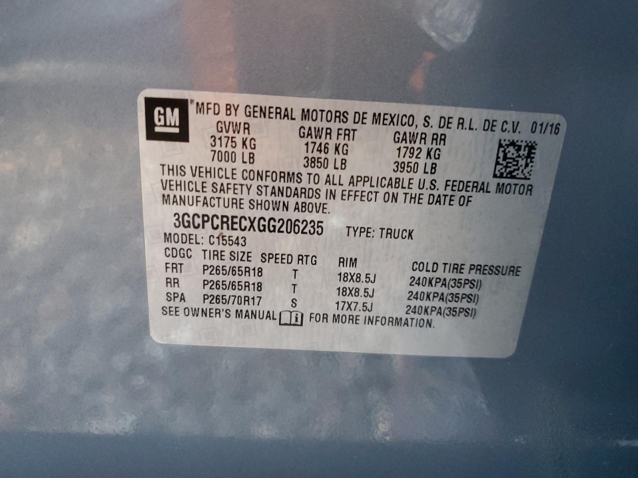 3GCPCRECXGG206235 CHEVROLET ALL Models 2016
